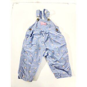 Vintage OshKosh B'Gosh Girl Overalls Size 3-6 Months Blue/ Pink & Yellow Floral